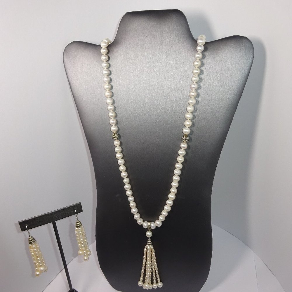 White Fresh Water Pearl Necklace with, 32 inches